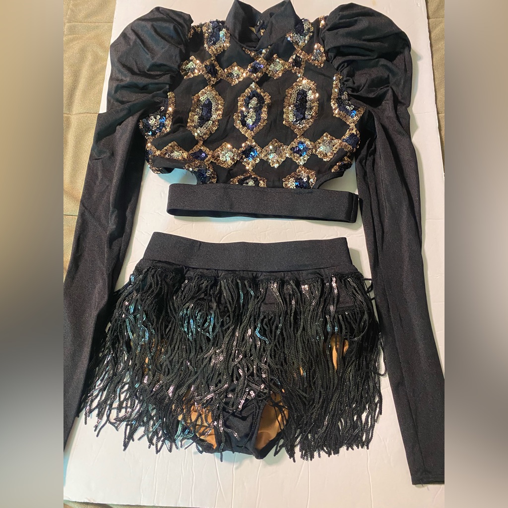 Revolution Black Sequin And Fringe Kids Dance Costume